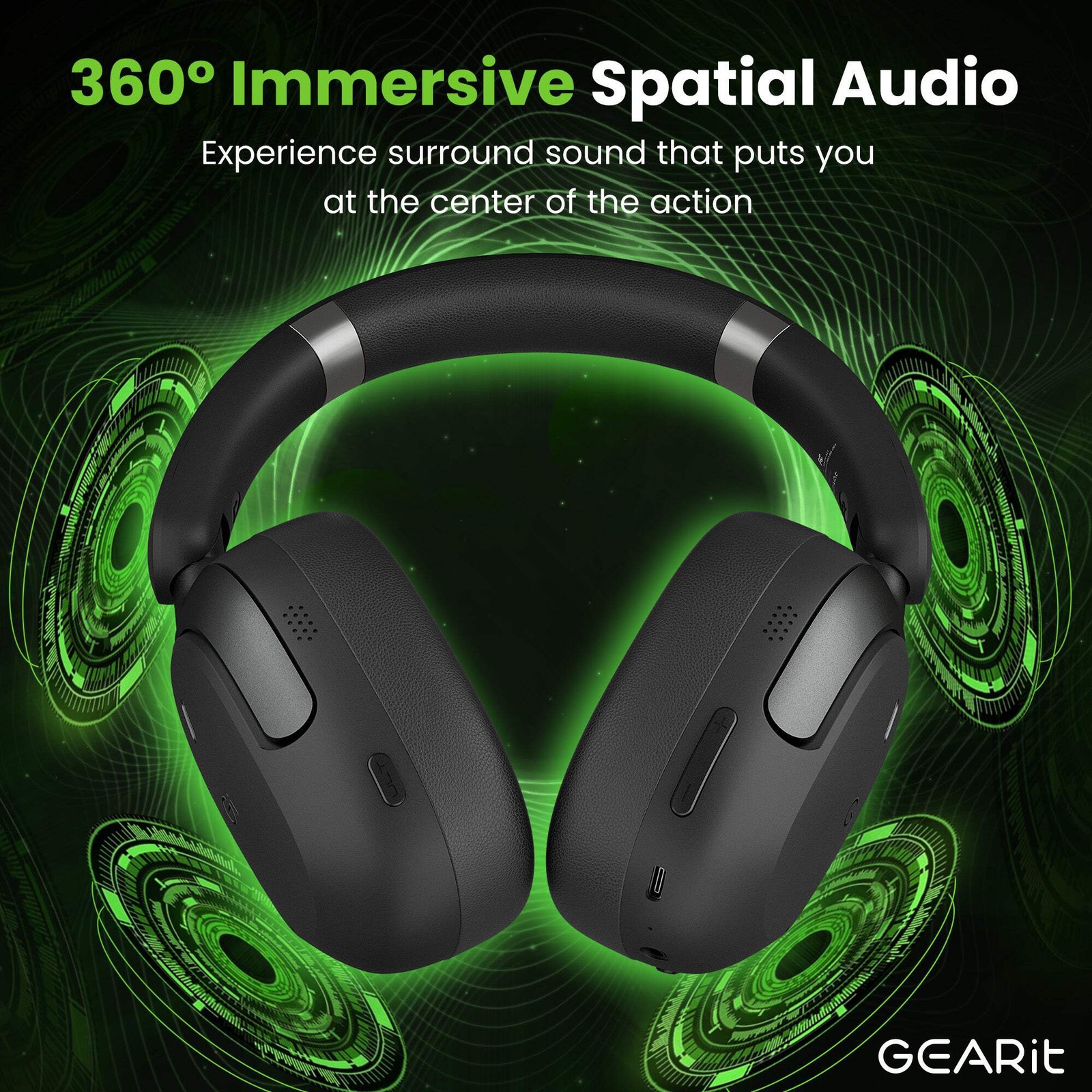 GEARit Over-Ear Bluetooth Headphones Hybrid ANC Multipoint Spatial Audio