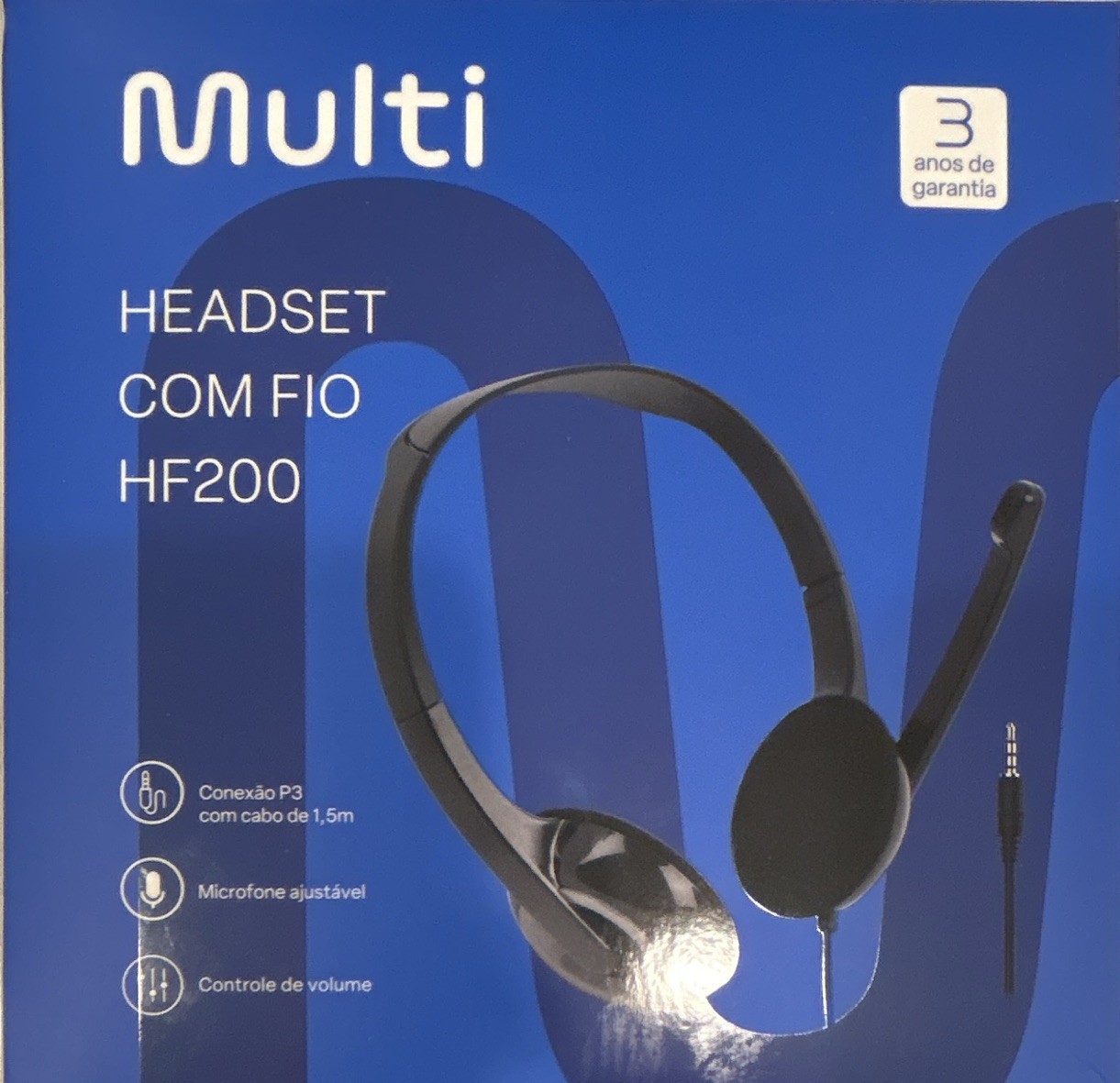 Multi HF200 Single-Ear Wired Headset, 3.5mm Boom Mic, Volume Control