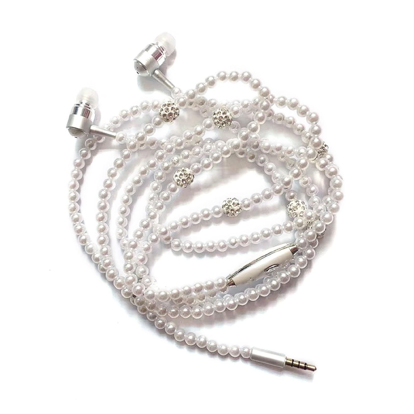 Pearl Necklace Stereo Earphones With Microphone 3.5mm In-ear F4P6
