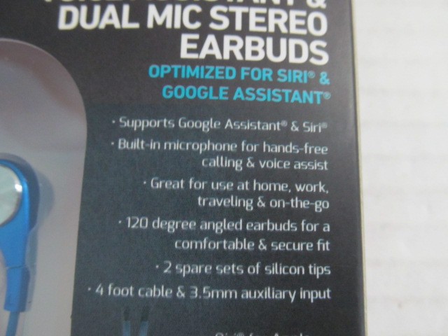 SoundlogicXT Voice Assistant & Dual Mic Stereo Earbuds, Choose Gray or Blue