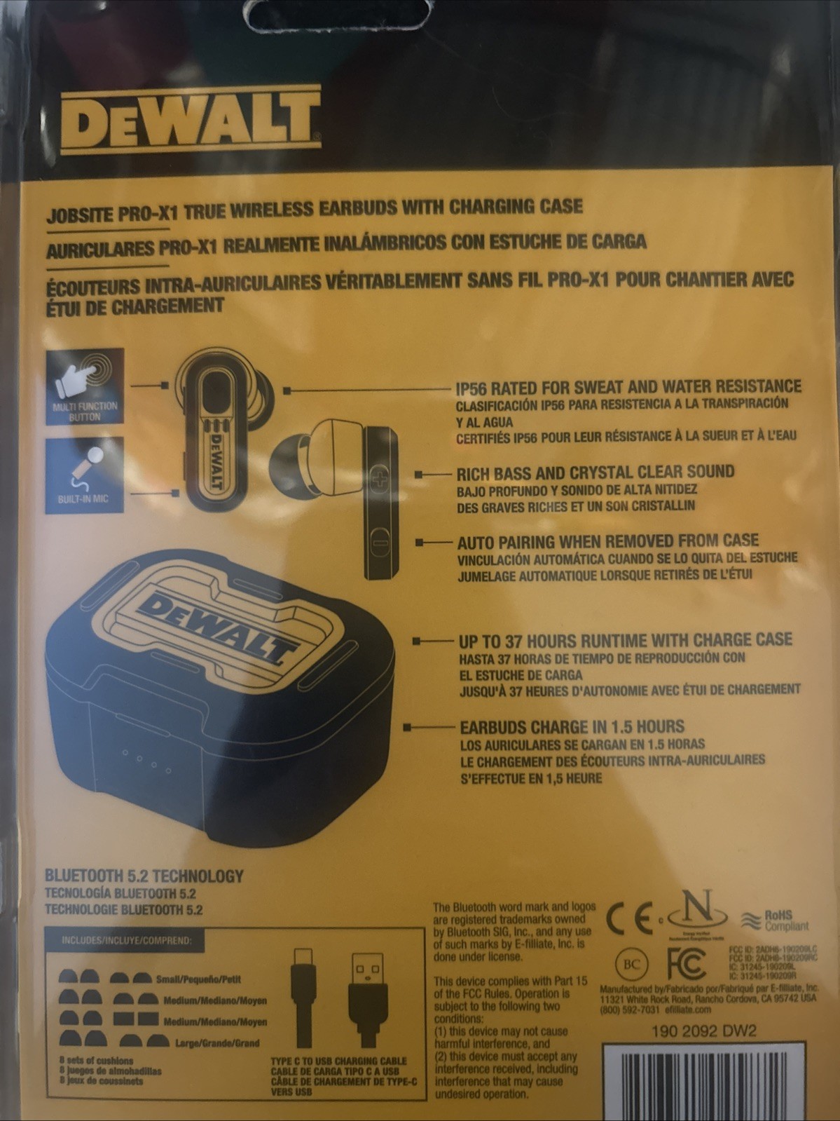 DEWALT DXMA1902092 Pro-X1 Jobsite Bluetooth Earbuds – Black/Yellow