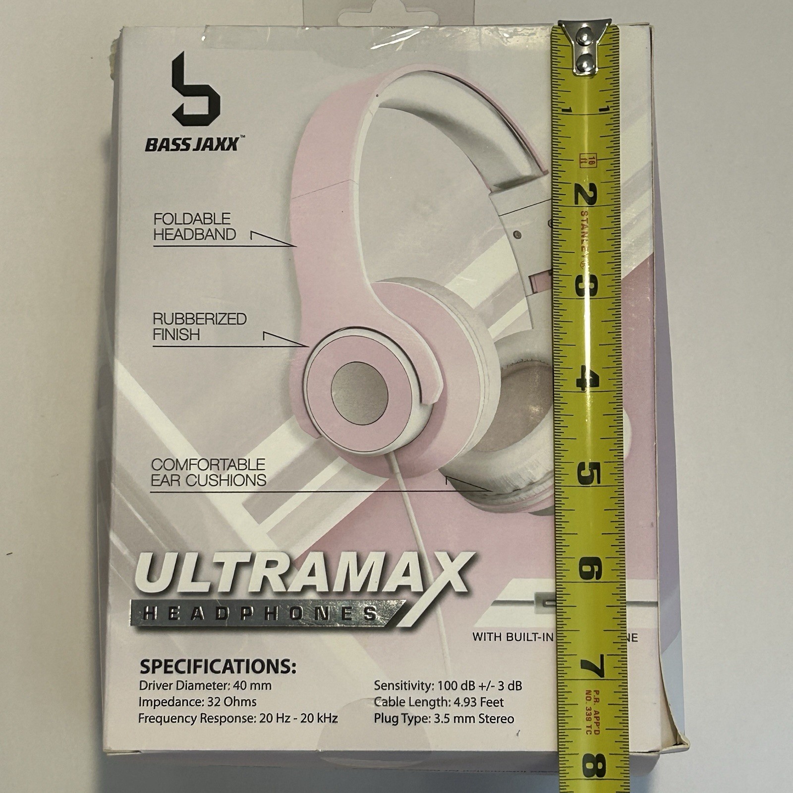 Pink Wired Headphones w Mic Bass Jaxx Ultramax Foldable 3.5mm Open Box Tested