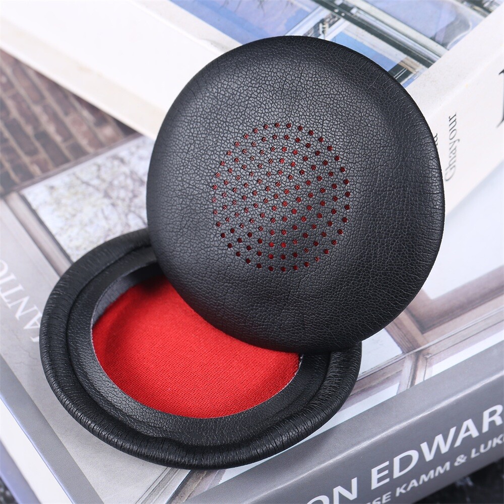1 Pair Earpad Black&Red for Plantronics Voyager Focus UC B825 PU Leather 75x75mm