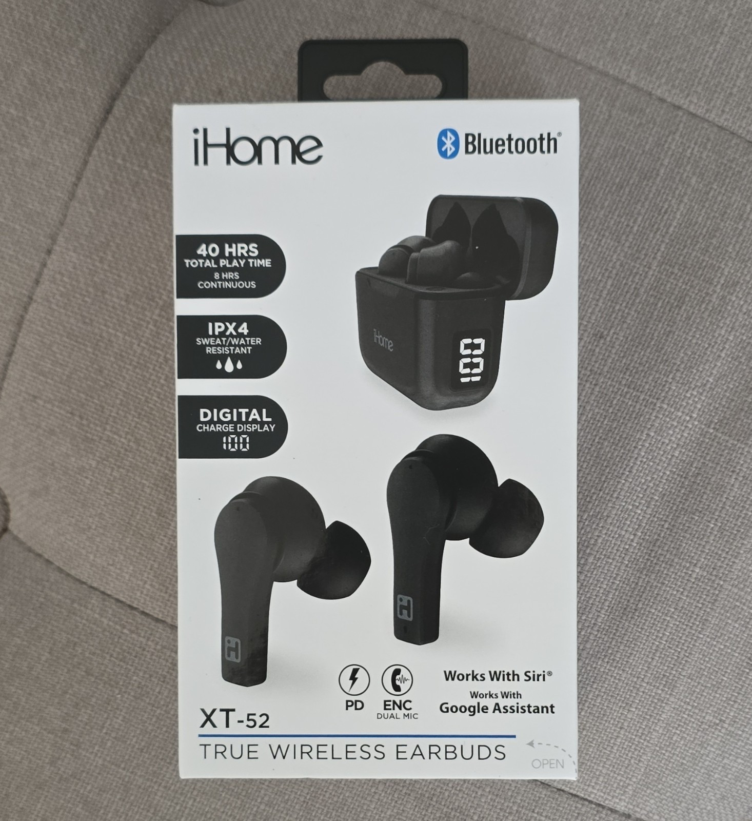iHome XT-52 Wireless Bluetooth Earbuds Black, Noise Cancellation, Water Resista…