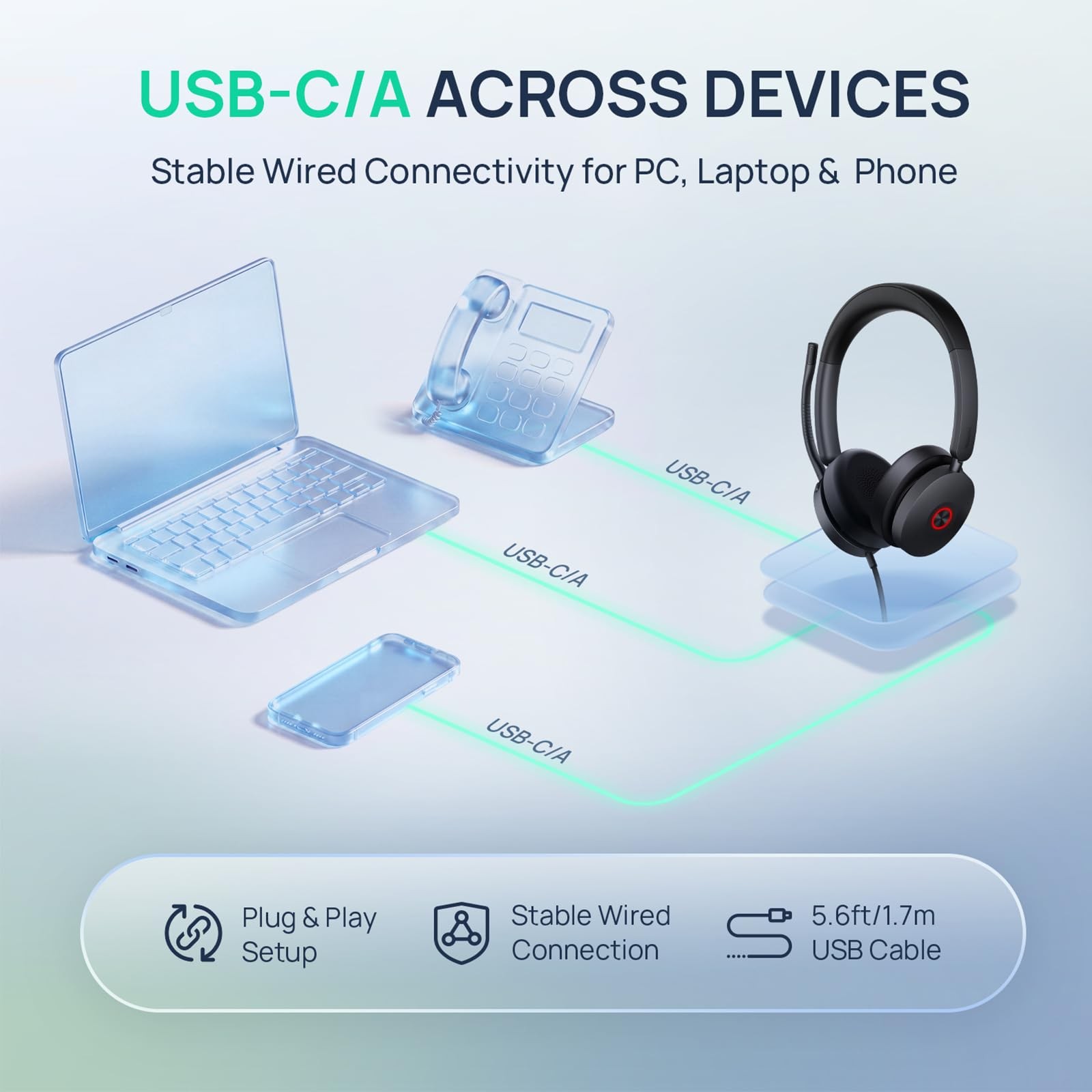 Yealink UH48 Wired USB Headset 6 AI Noise Canceling Mics, Teams & Zoom Certified