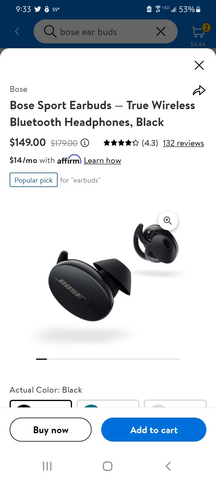 Bose 774373-0010 SoundSport Wireless In-Ear Headphones – Black