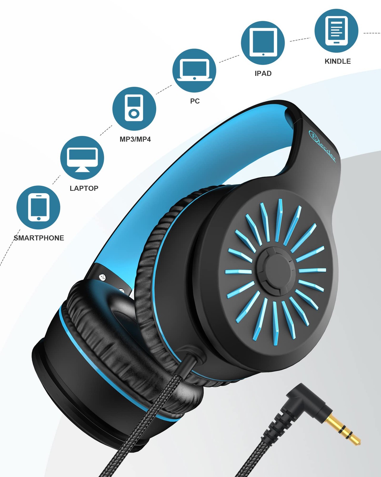 Black i45 Kids Wired OnEar Headphones Foldable 1.5M Cord 3.5mm Jack Headset