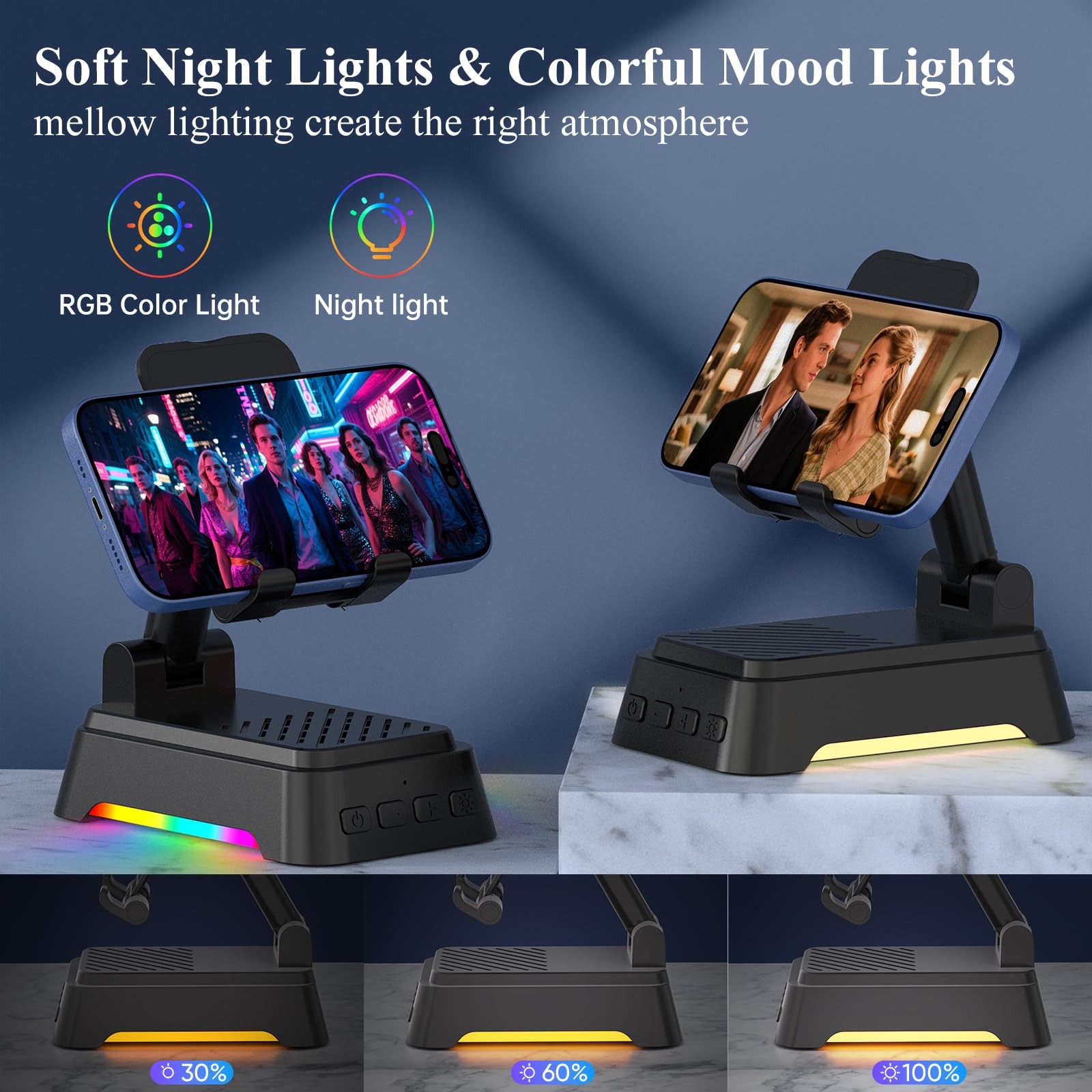 AUYLE Gifts for Men Women, Cell Phone Stand with Bluetooth Speaker and Black