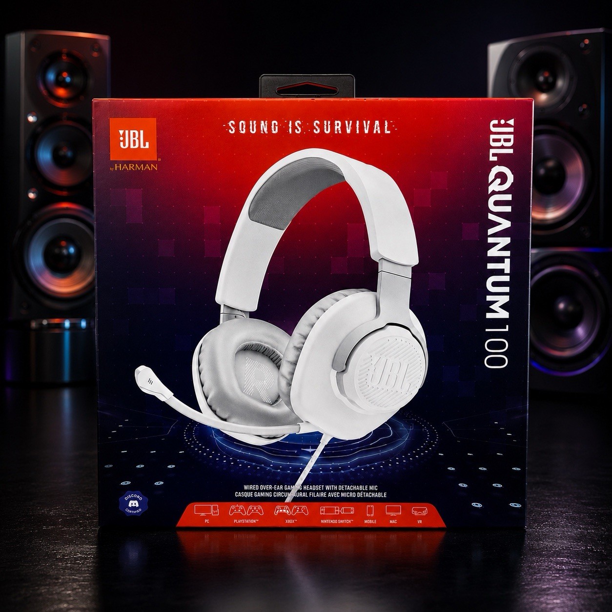 JBL Quantum 100 Wired Over-Ear Gaming Headset – White