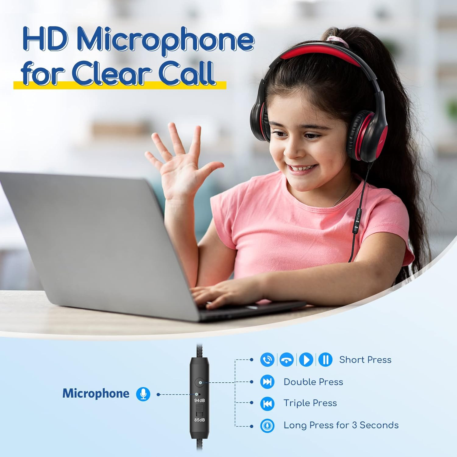 Earfun K1 Kids Headphones Wired with Microphone, 85/94Db Volume Limit Headphones