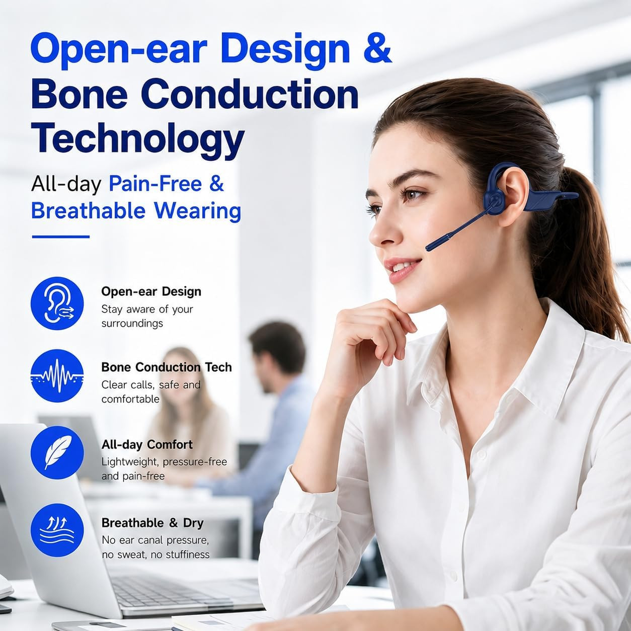 Open-Ear Headphones with Noise-Canceling Mic, Bone Conduction Headphones | AI EN