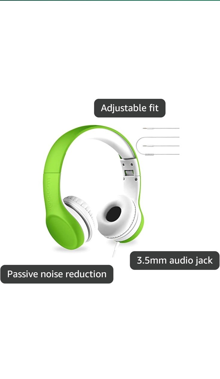LilGadgets Kids Headphones Foldable Wired – Green On-Ear Ages 3-7 – Volume