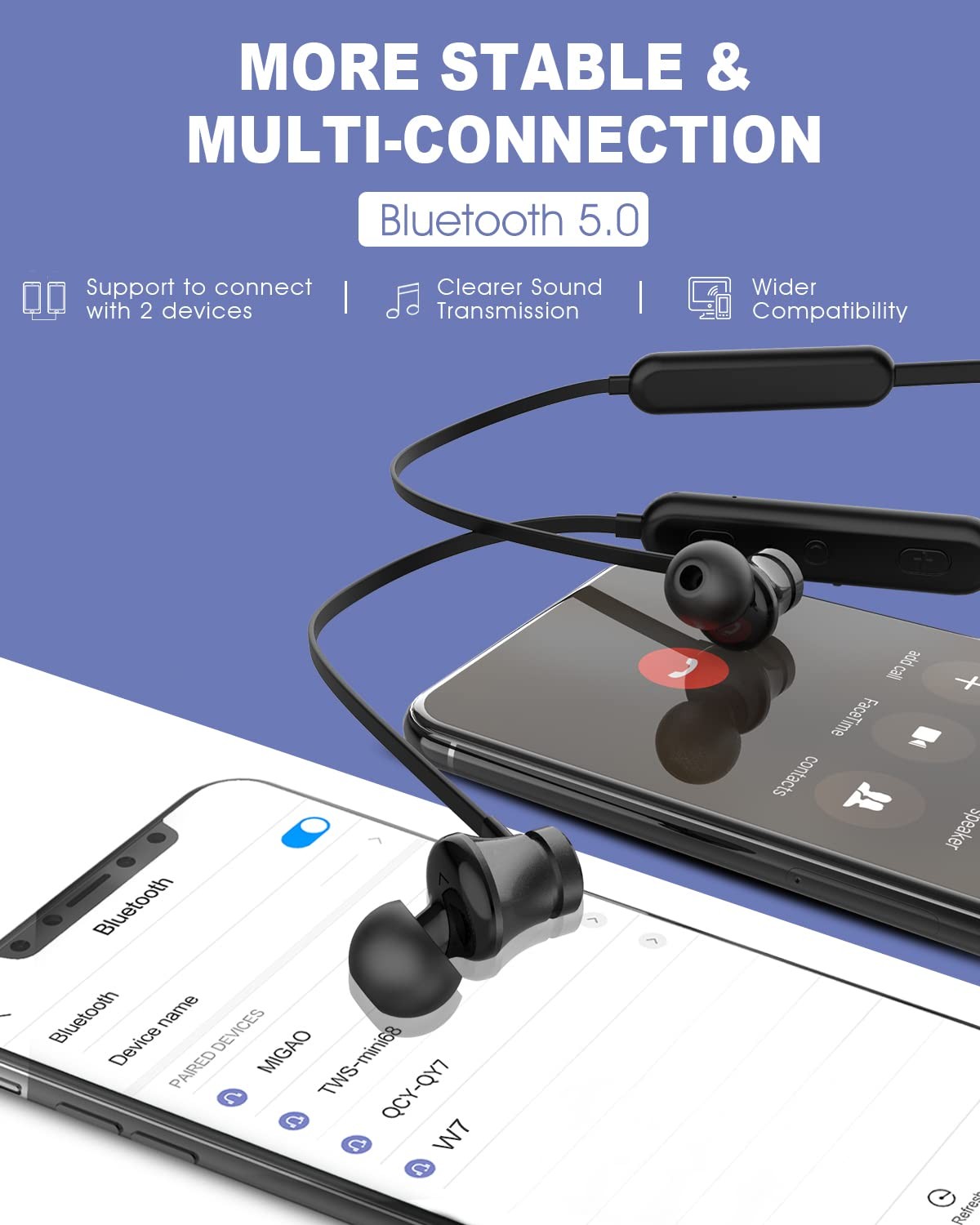 KLOKOL Bluetooth Headphones Neckband 20Hrs Playtime V5.0 small, Black