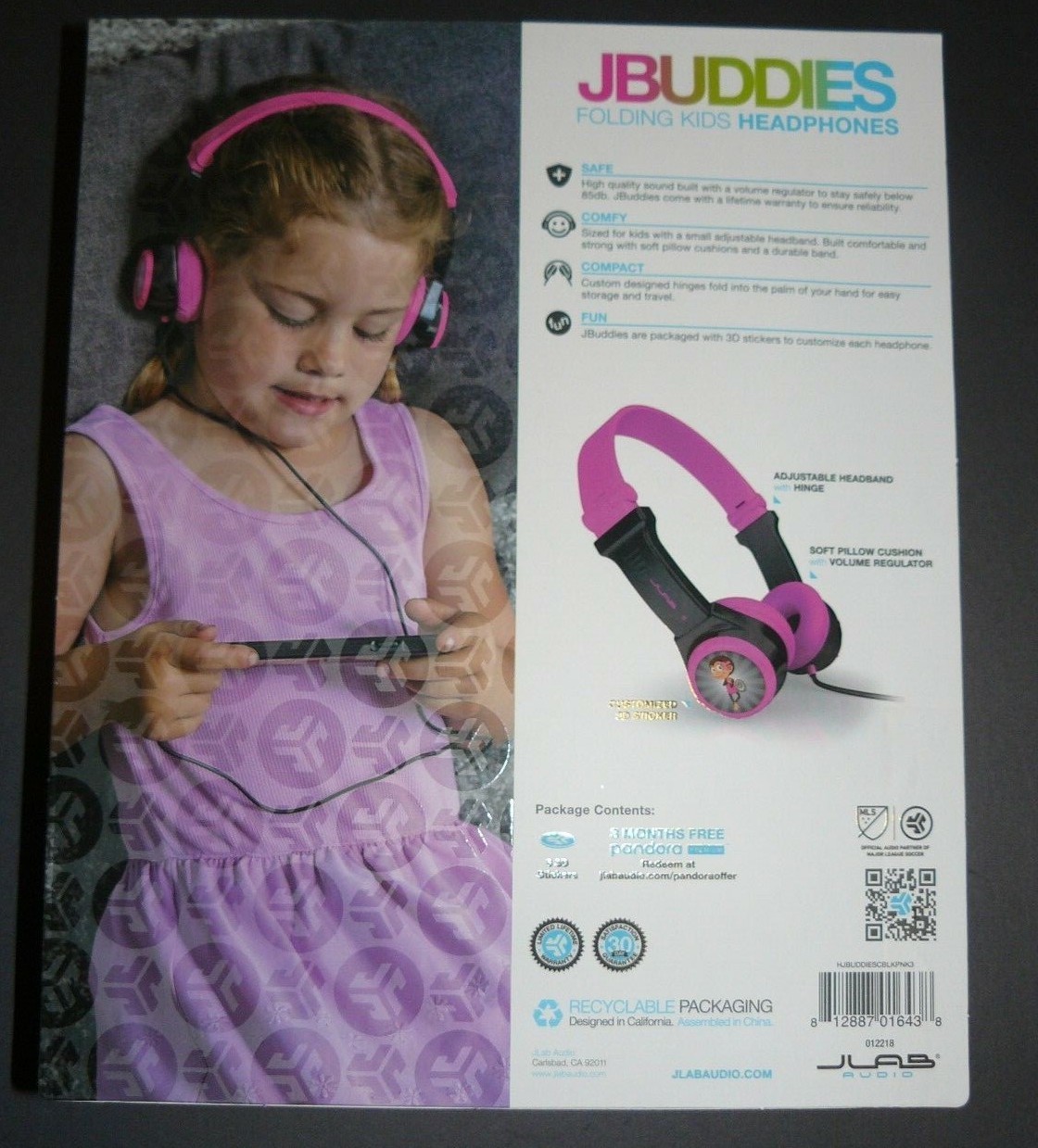 NEW JLab JBuddies Folding Kids Headphones Safe Volume Control 2-8 Years Old PINK