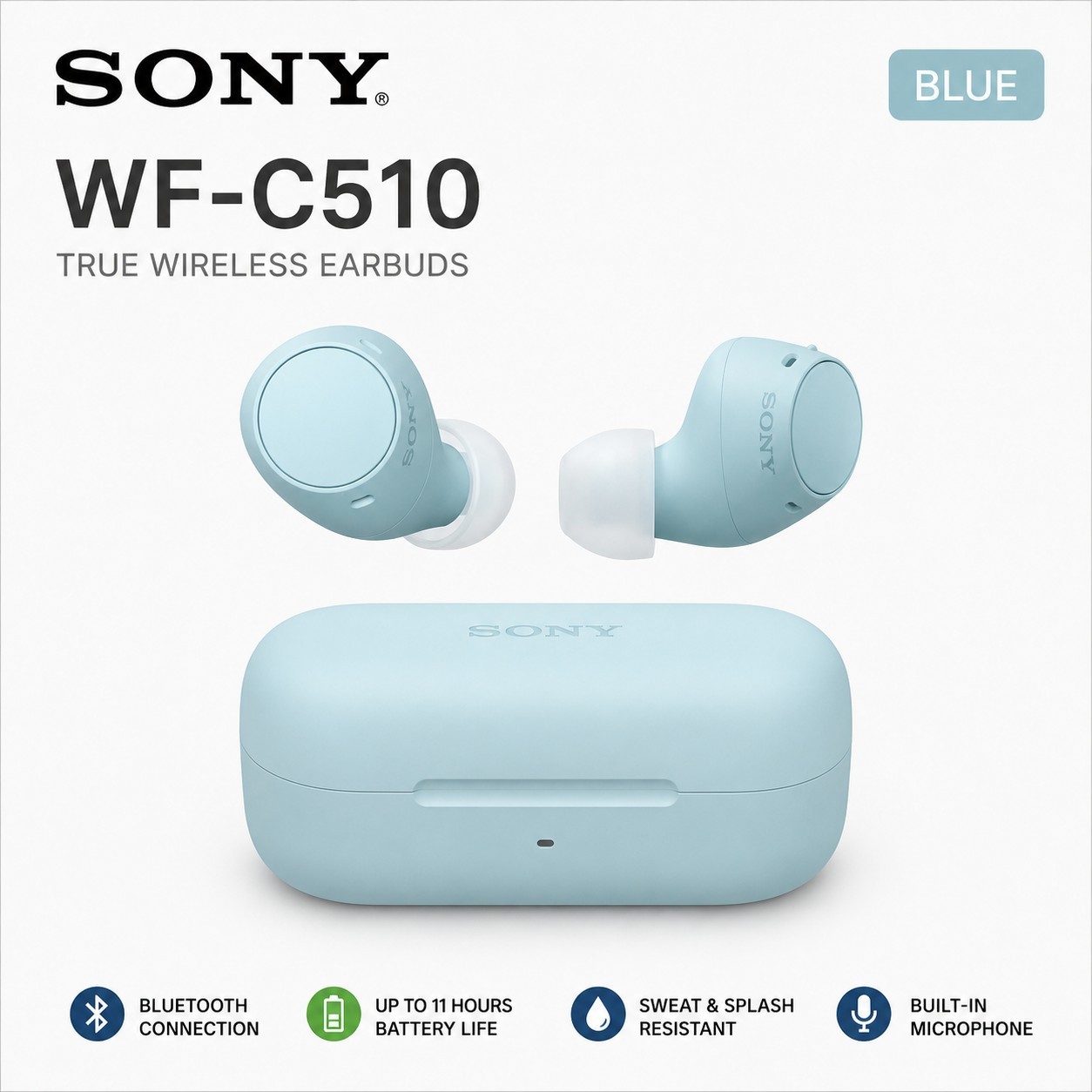 Sony WF-C510 True Wireless Earbuds Blue New Bluetooth In-Ear Headphones