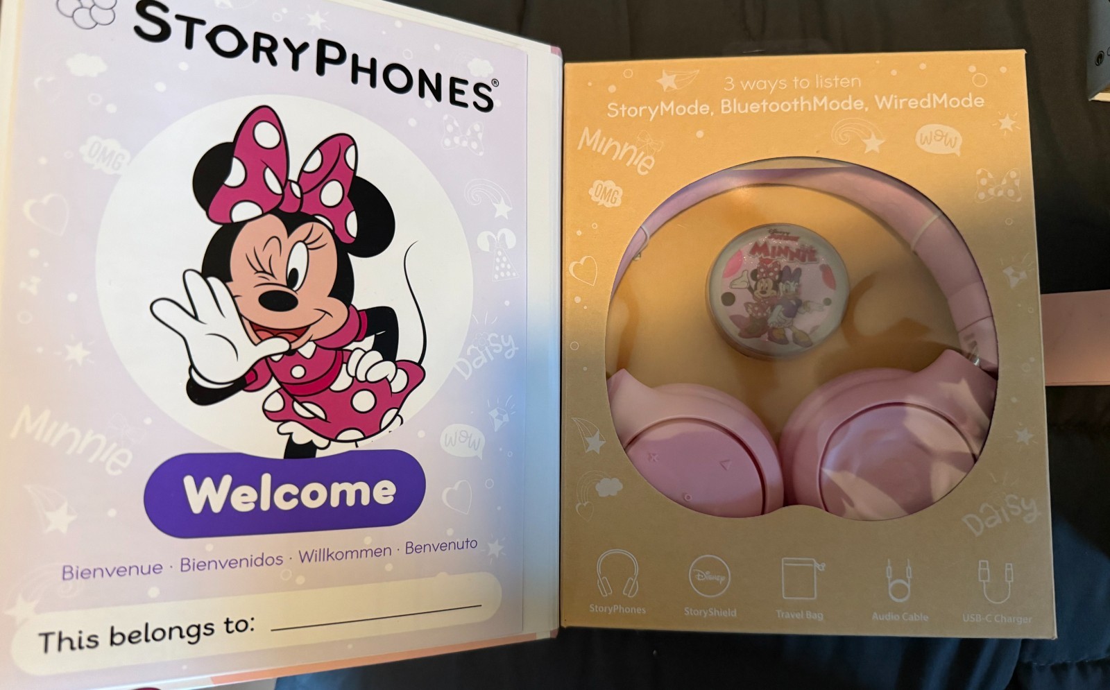 NEW STORYPHONES Storytelling HEADPHONES for KIDS, Disney Bundle w/1 STORY PINK