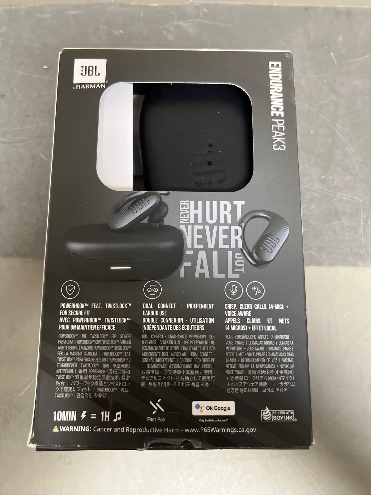 JBL Endurance Peak 3 Wireless Bluetooth Earhook Earbuds w/Charging Case Black