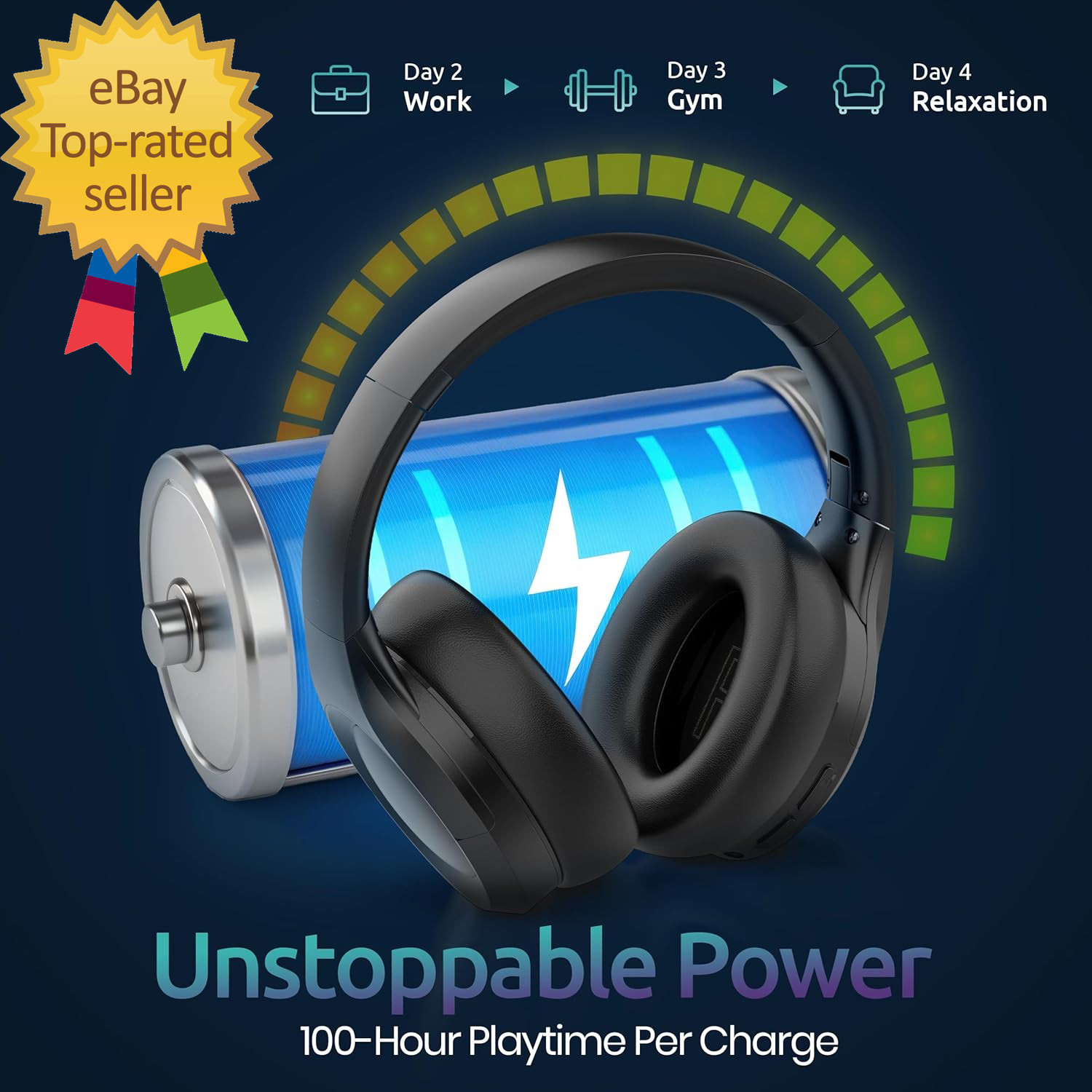 Active Noise Cancelling Headphones Bluetooth over Ear Hi-Fi Stereo100H Playback