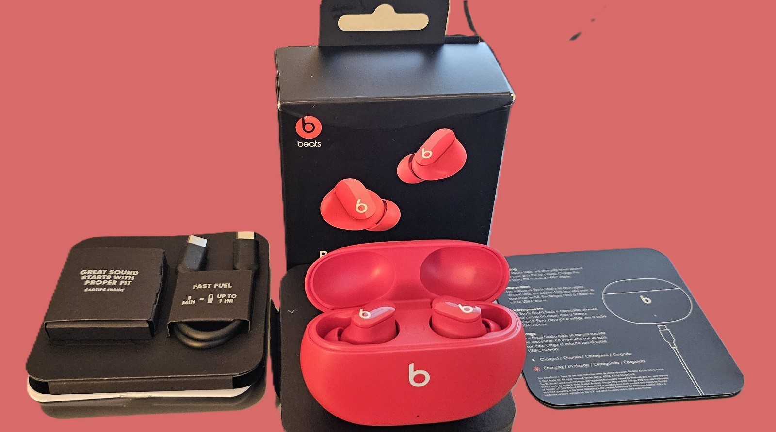 Original Left Side Earbud Replacement For Beats Studio Buds Red with Case OEM