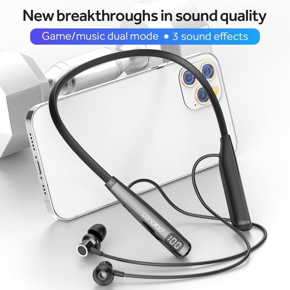 LANDIBO Wireless Waterproof Sports Earphones with 100 Hours of small, Black