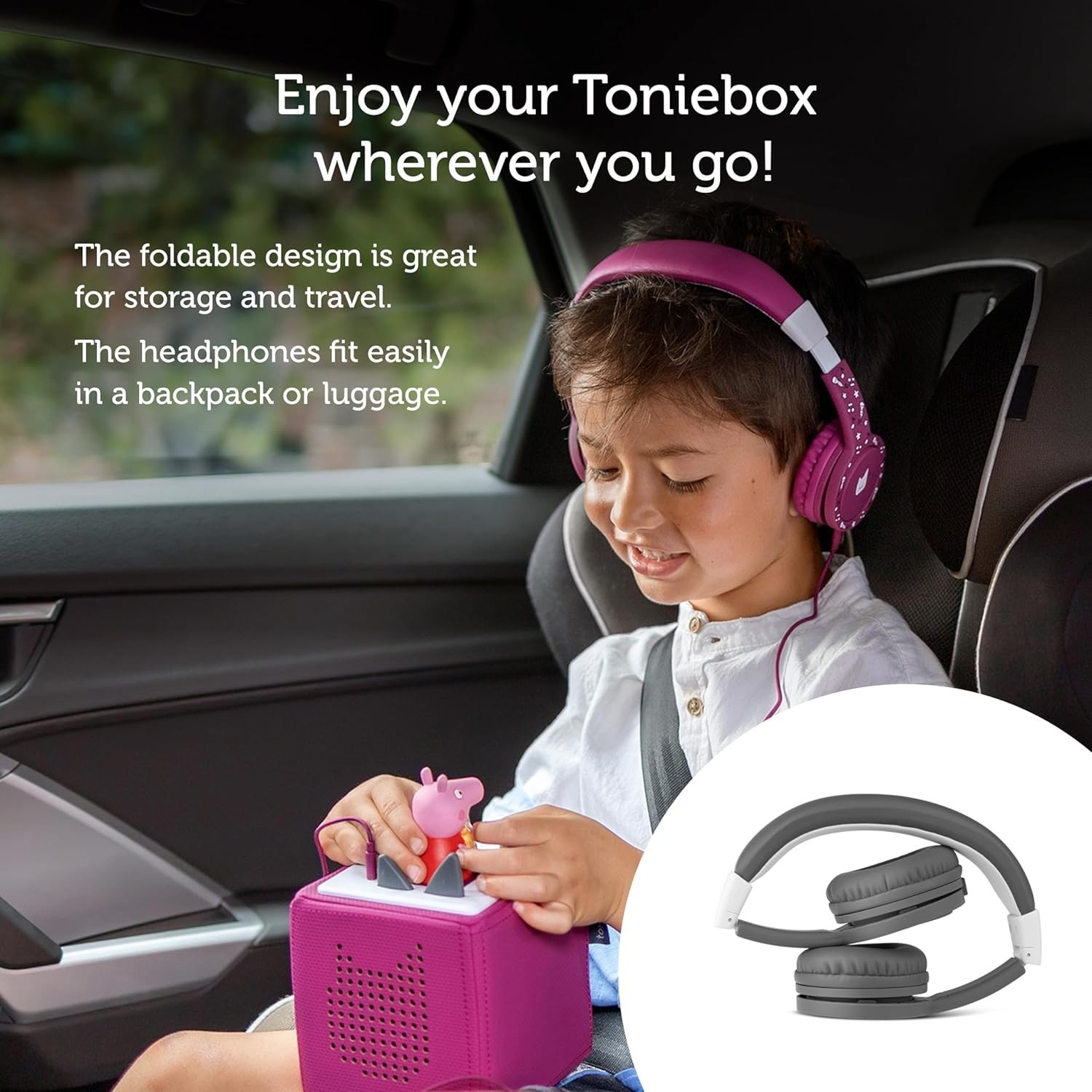 Tonies Kids Safe Headphones On-Ear Foldable Audio 85dB Gray Wired 3.5mm Toniebox