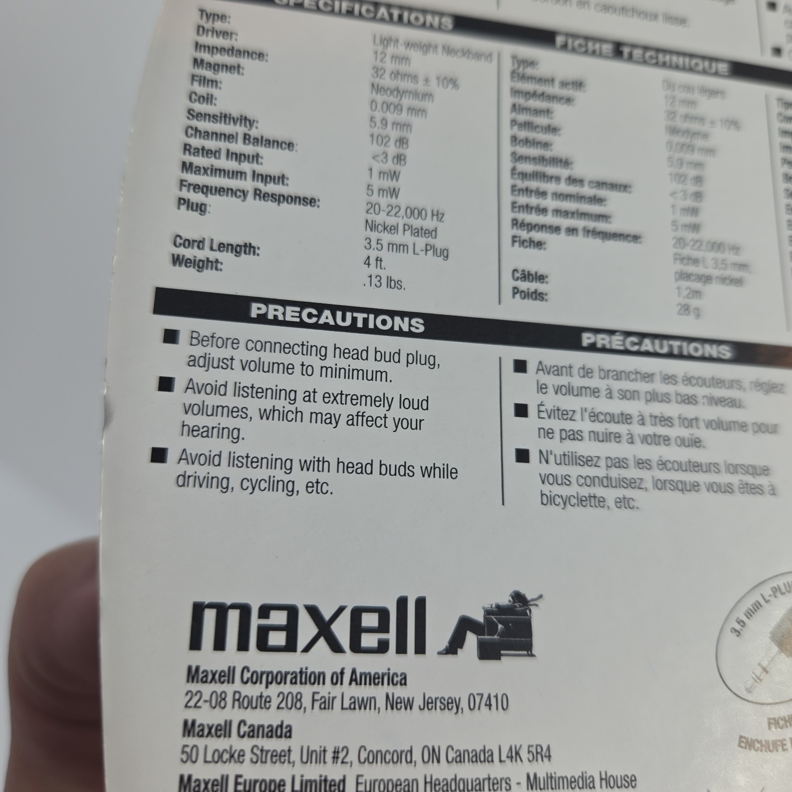 Maxell NB/HB-210 Stereo Neckband Head Buds White New In Package in Ear