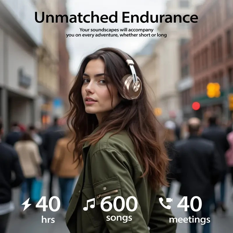 Wireless Headphone Active Noise Canceling Over-Ear Headset With Mic