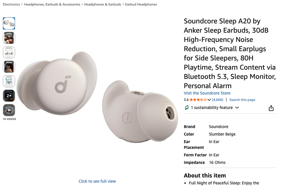 Soundcore Sleep A20 Earbuds Noise-Blocking, Sleep Headphones with Monitoring