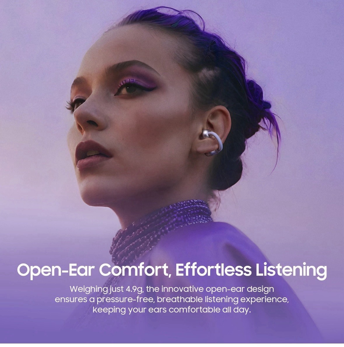 Open Ear Clip On Earbuds Bluetooth 5.4 True Wireless Lightweight Comfort White