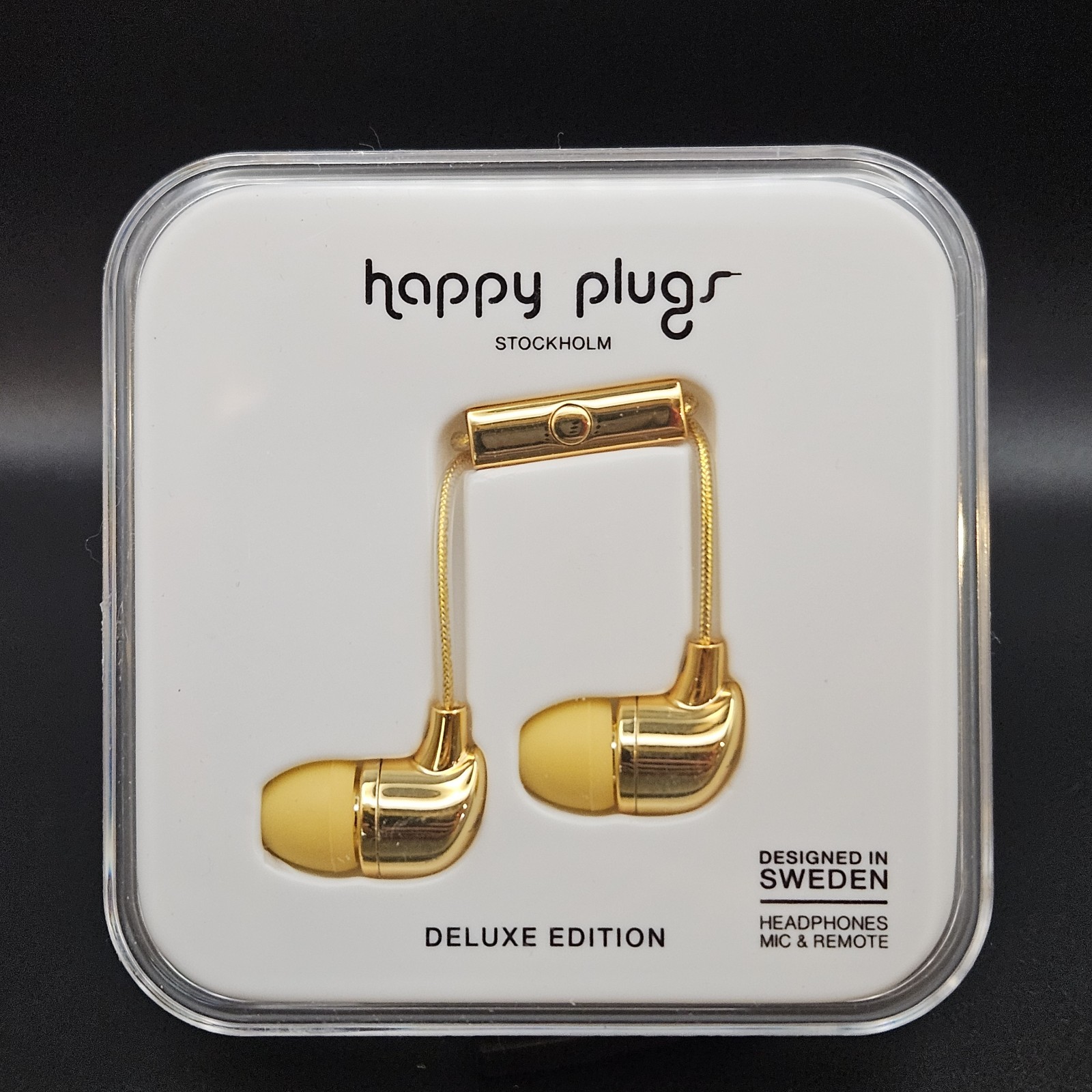 Happy Plugs Gold In-Ear Wired Headphones Model 7728 Mic Remote New Case