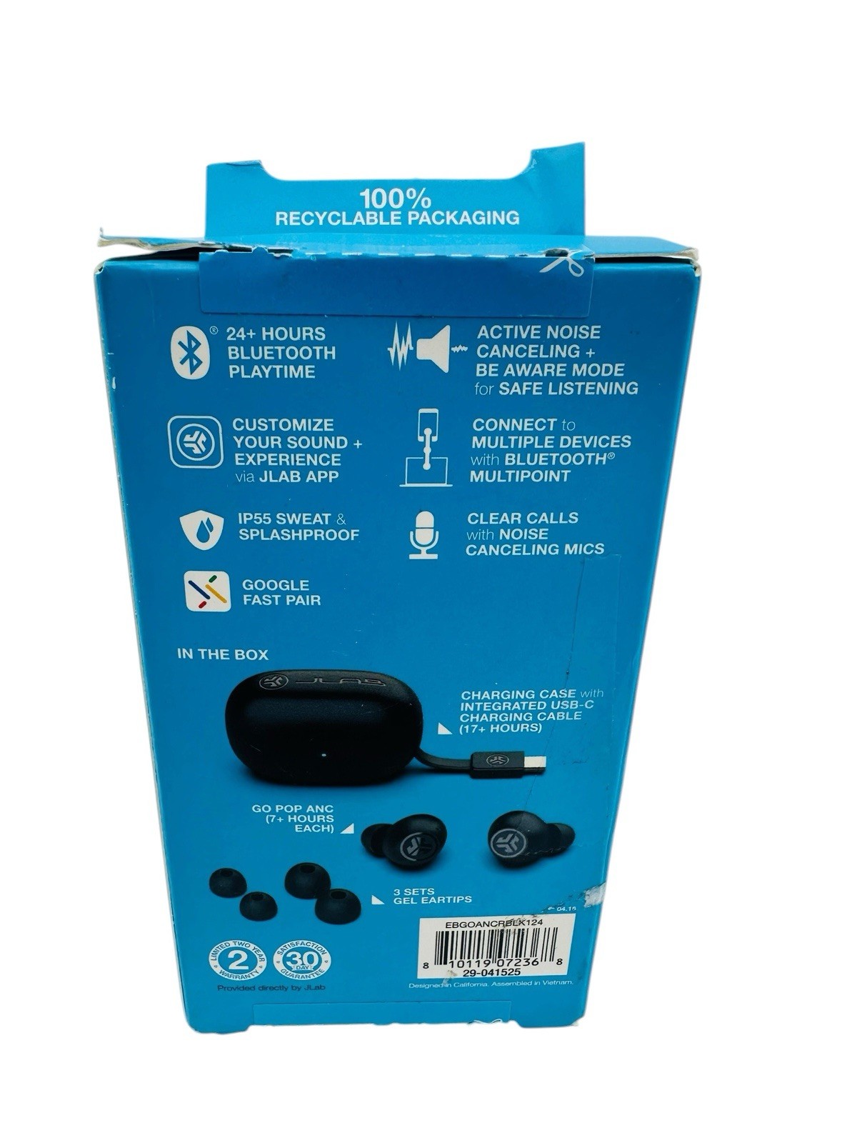 JLab GO Air POP ANC True Wireless Earbuds – Active Noise Canceling Black Sealed