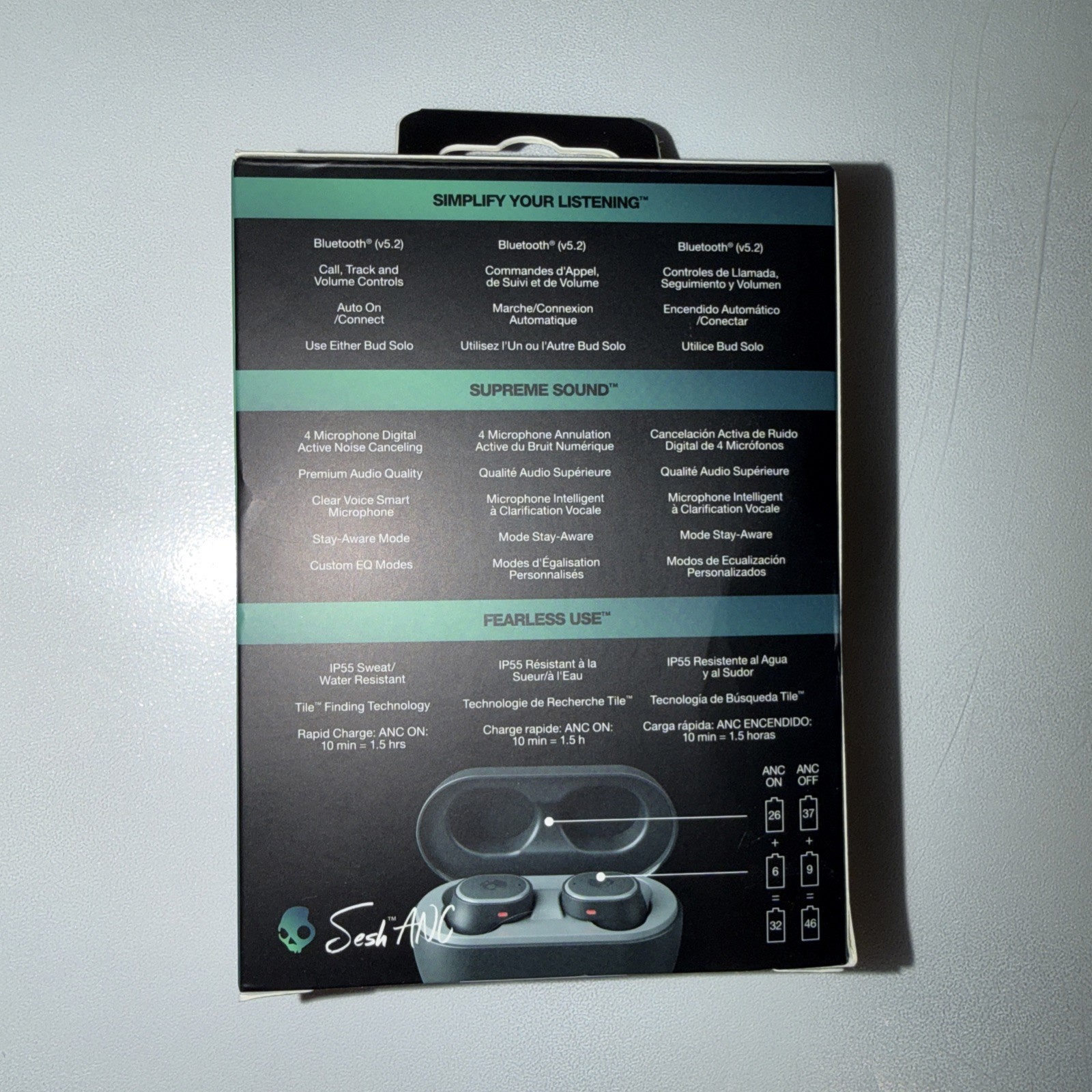 Skullcandy Sesh ANC True Wireless Earbuds Black S2TEW Noise Cancelling BT 5.2
