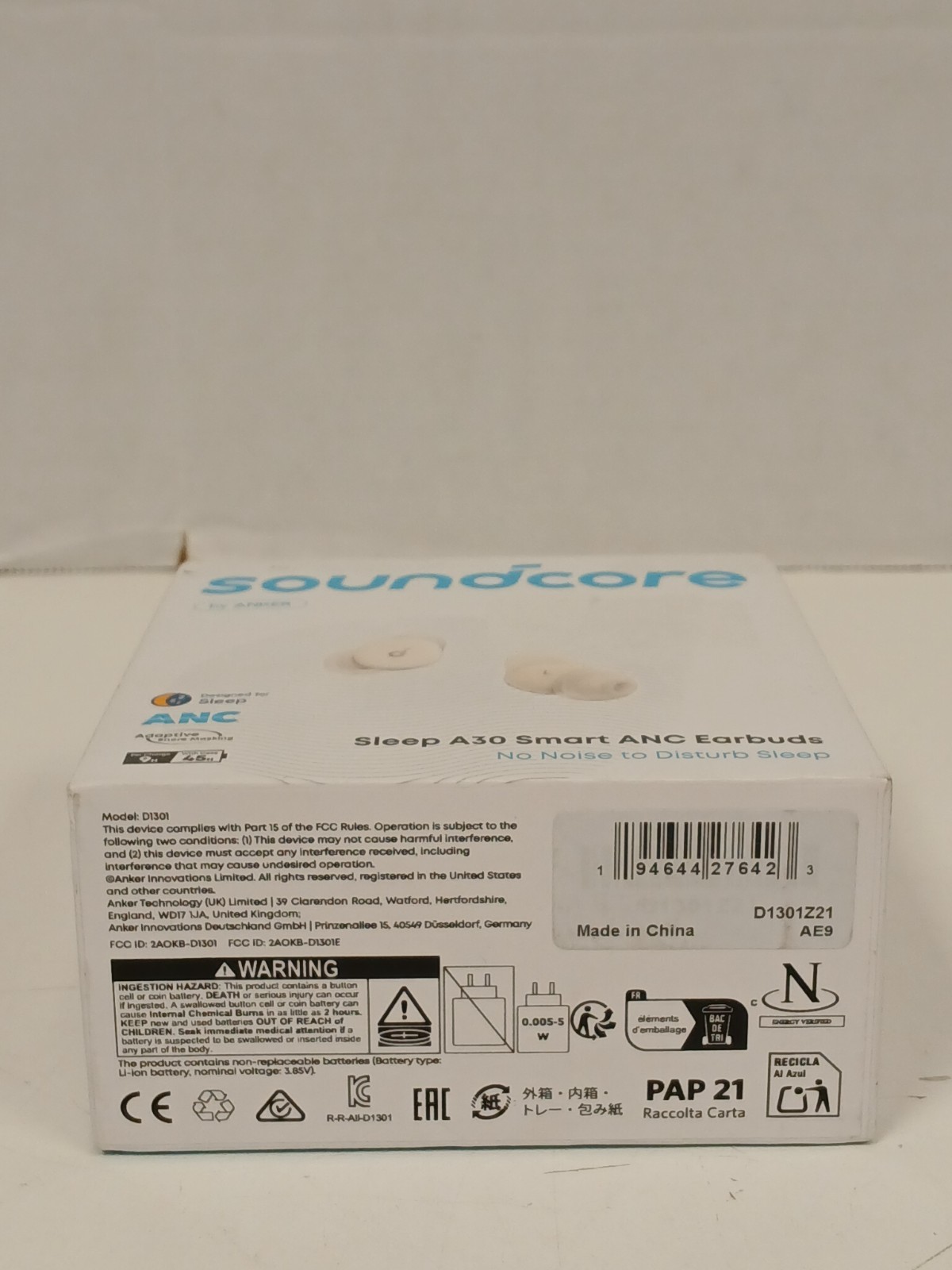 Soundcore Sleep A30 Smart ANC Earbuds, White *FOR PARTS*