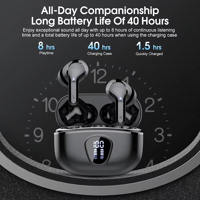 Wireless Earbuds BT5.3 HiFi Stereo ENC Noise Cancelling 48H LED Display IP7 Wate