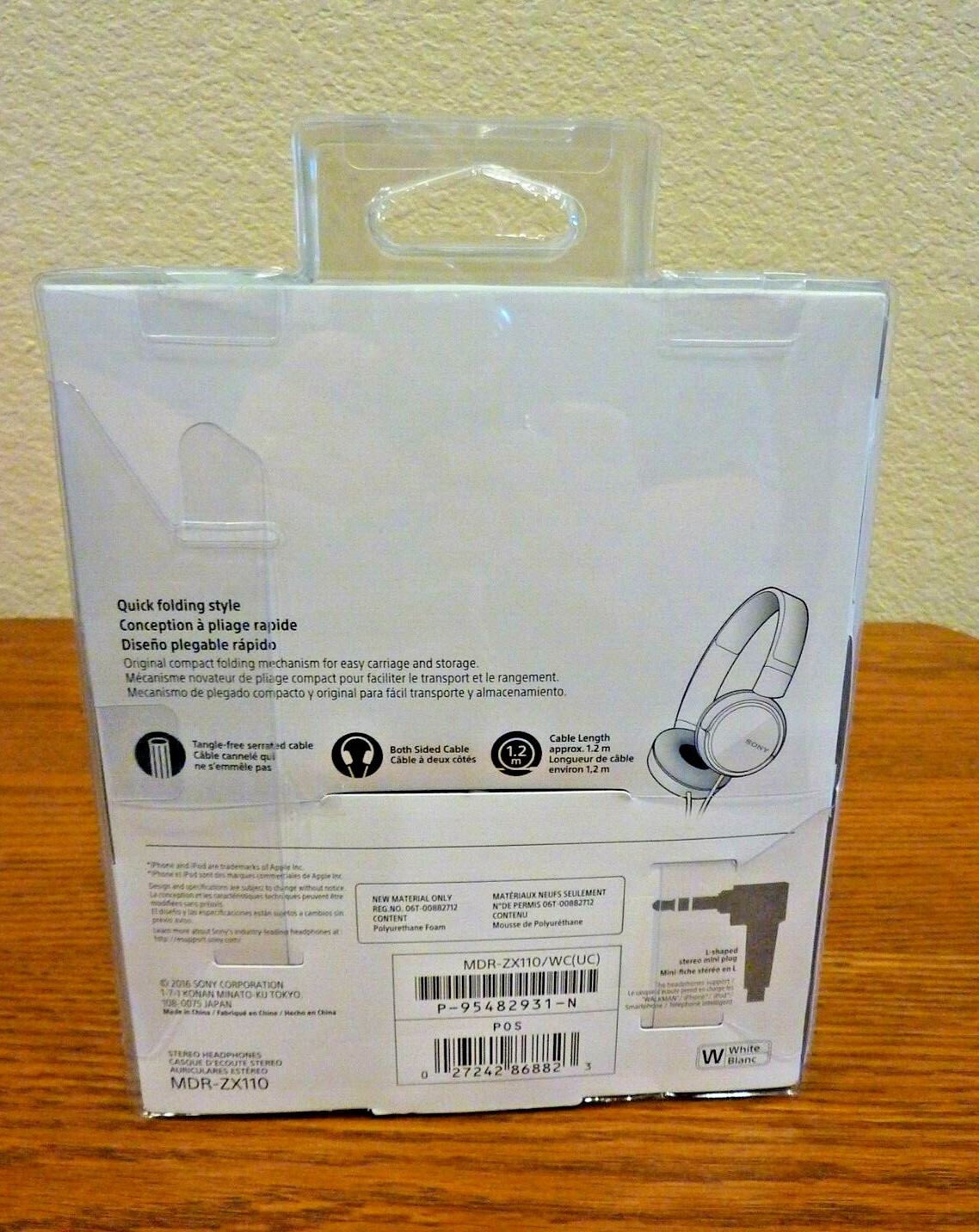 Sony Stereo Headphones MDR-ZX110 White Compact Folding Cable 1.2m Sealed NIP