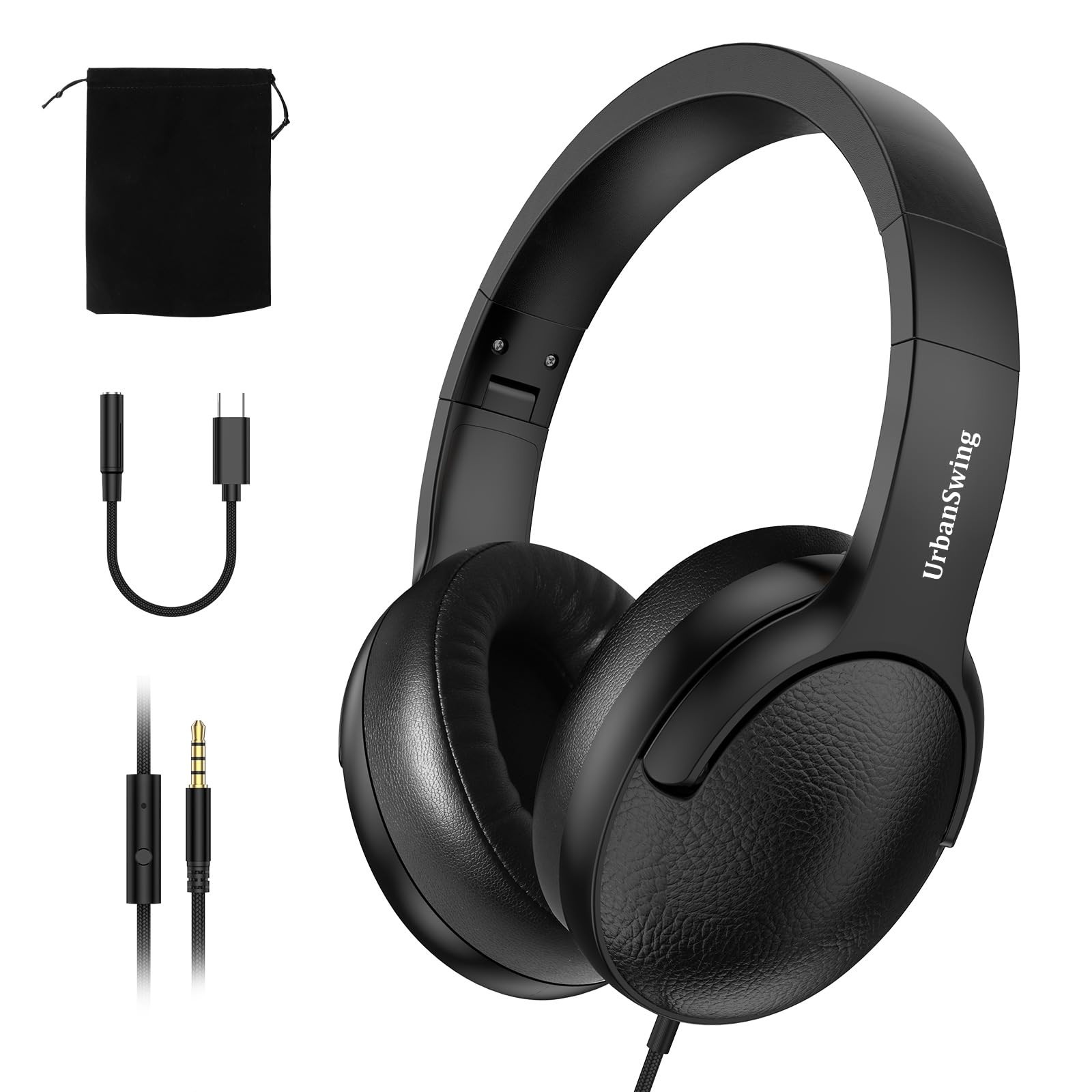 W4 Wired Headphones with USB Adapter, Over Ear Headset with Mic, 3.5mm AUX Pl…