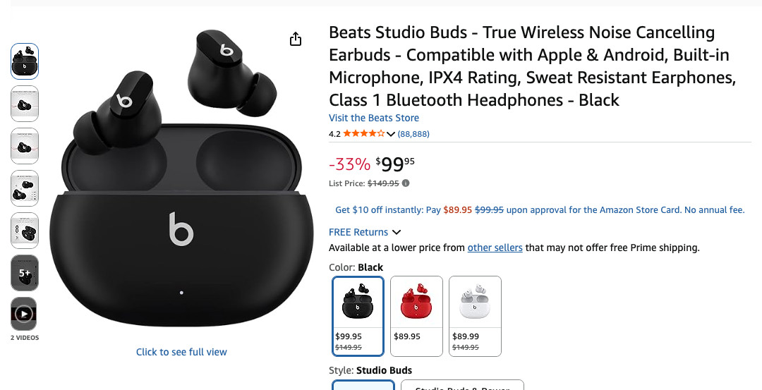 Beats by Dr. Dre Studio Buds Black Totally Wireless Noise Cancelling In Ear