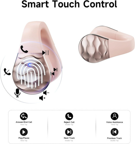 aigo Wireless Earbud Bluetooth Earphones, Open Ear Clip, Sport Buds Pink