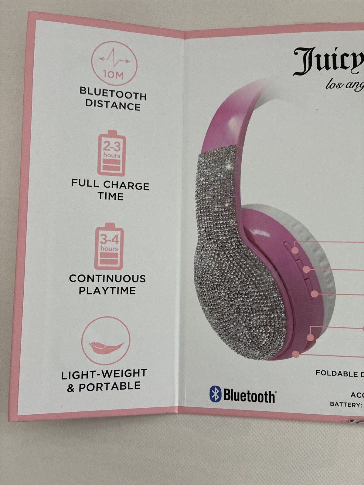 New Juicy Couture Bling Hot Pink Rhinestone Wireless Headphones