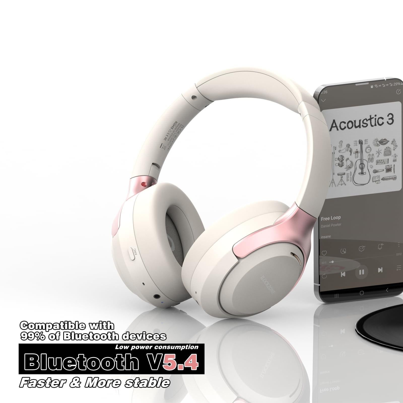 LC30Pro Hybrid Active Noise Cancelling Headphones, 100H Playtime Bluetooth He…