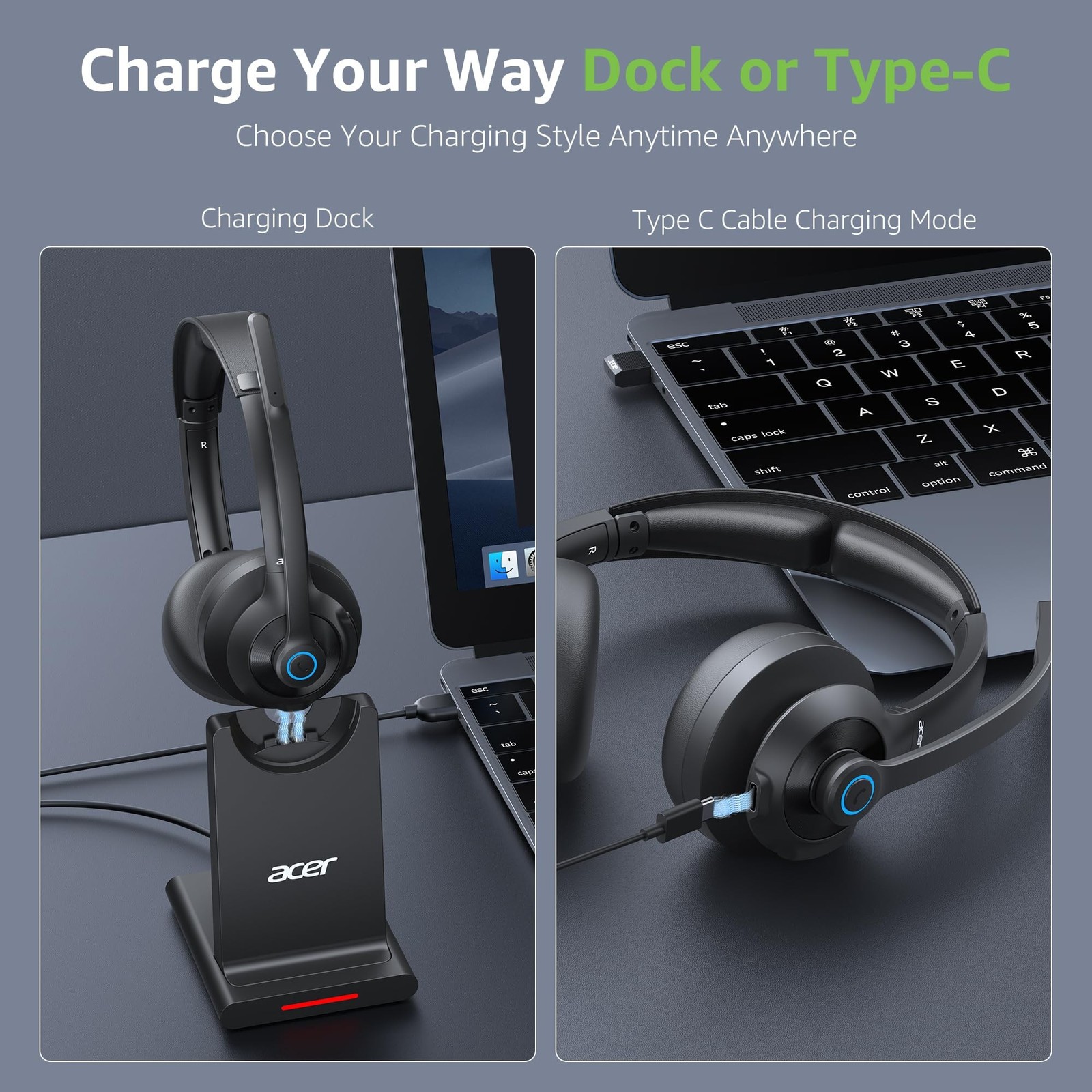 Acer HB02 Wireless Headset with Mic USB Dongle PC Cell Phone Tablet