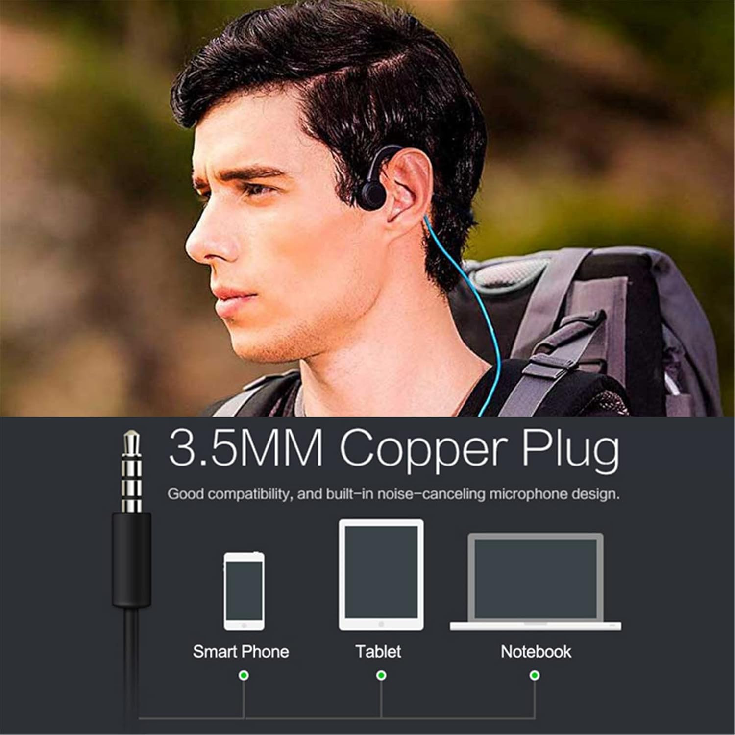Bone Conduction Wired Headphones with Noise Cancelling Mic 3.5Mm Connector Sweat