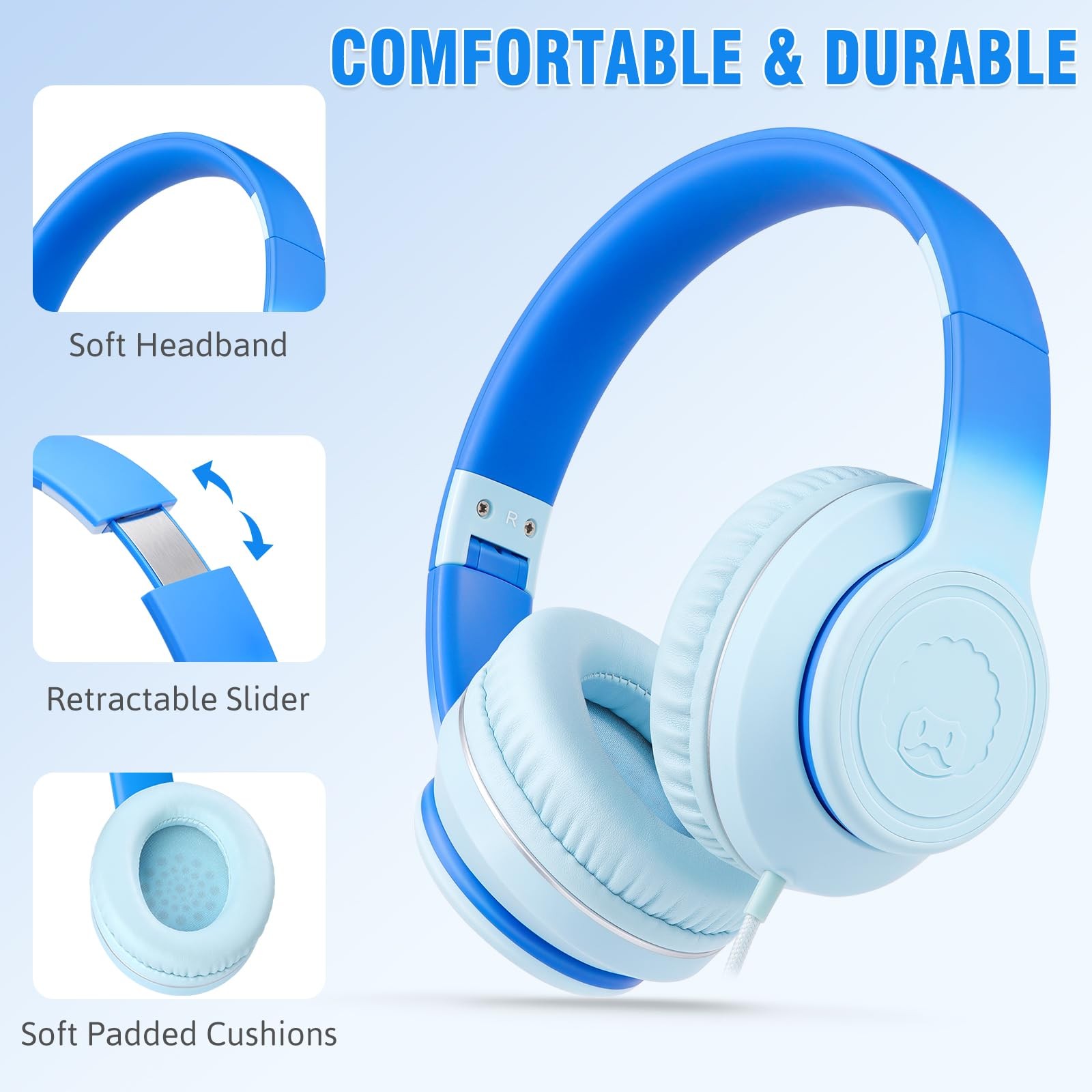 L22 Wired Headphones for Kids Girls Boys Women with Microphone, Foldable 3.5m…
