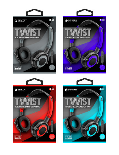 Sentry® Twist Folding Stereo Headphones, In-Line Microphone & Cushioned Earpads