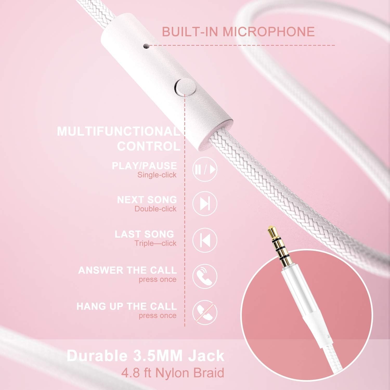X8 Over Ear Wired Headphones Microphone 1.45m Tangle Free 3.5mm Plug Pink