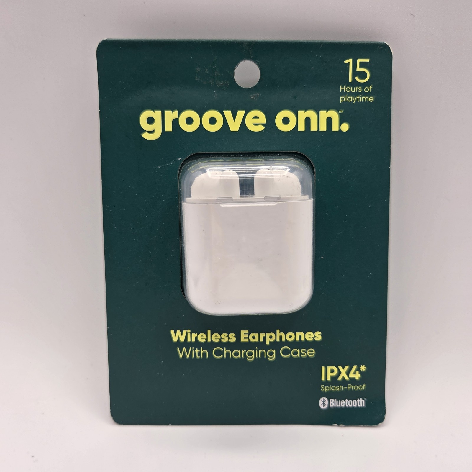 NEW IN BOX Groove Onn. Wireless Bluetooth Earphones IPX4 w/ Charging Case White