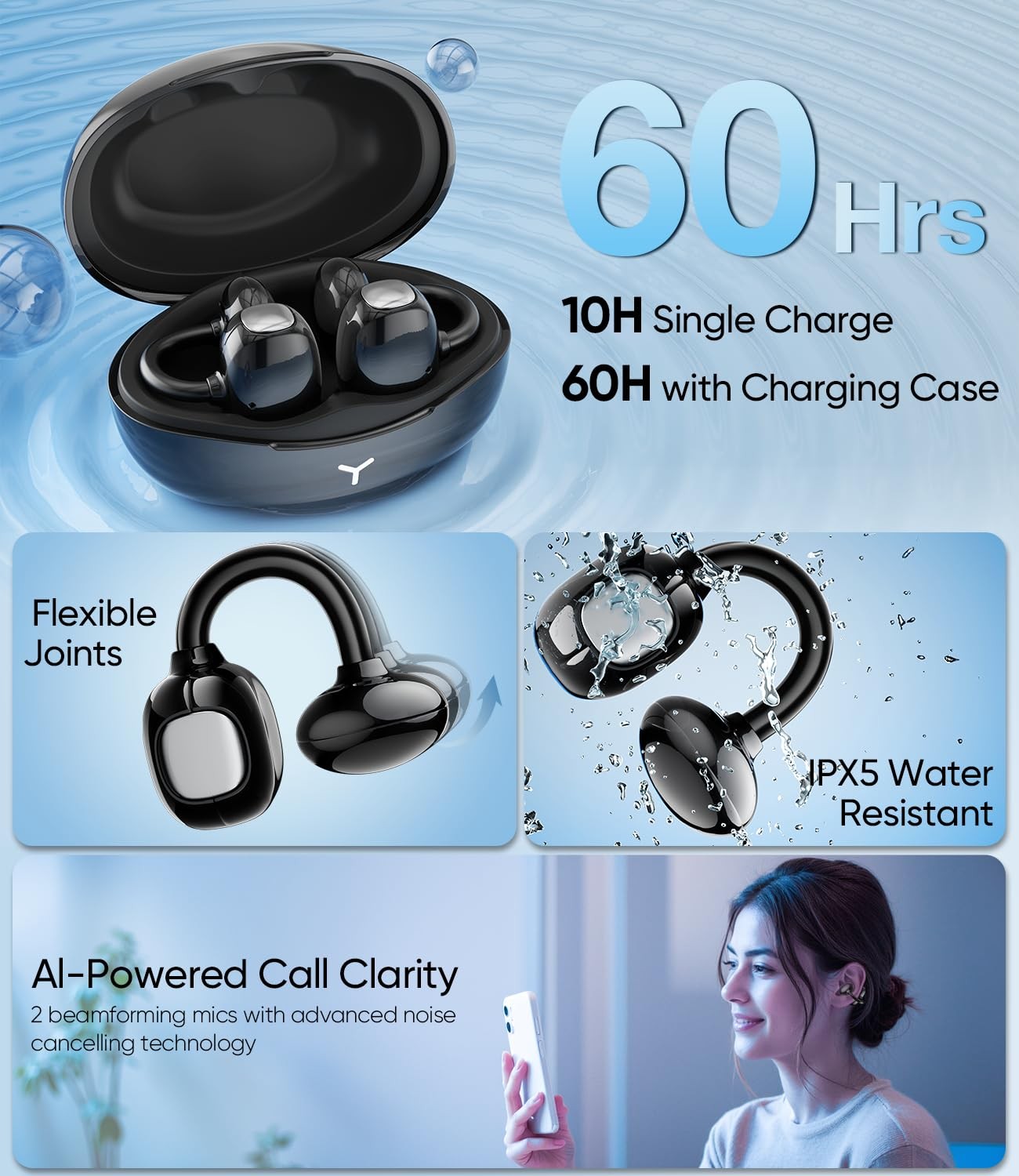 Clip on Earbuds Wireless, Lightweight Open Ear Earbud with Physical Button, D…