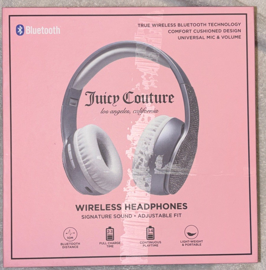 New Juicy Couture Wireless Headphones Bedazzled Gems Pink Bluetooth Electronics