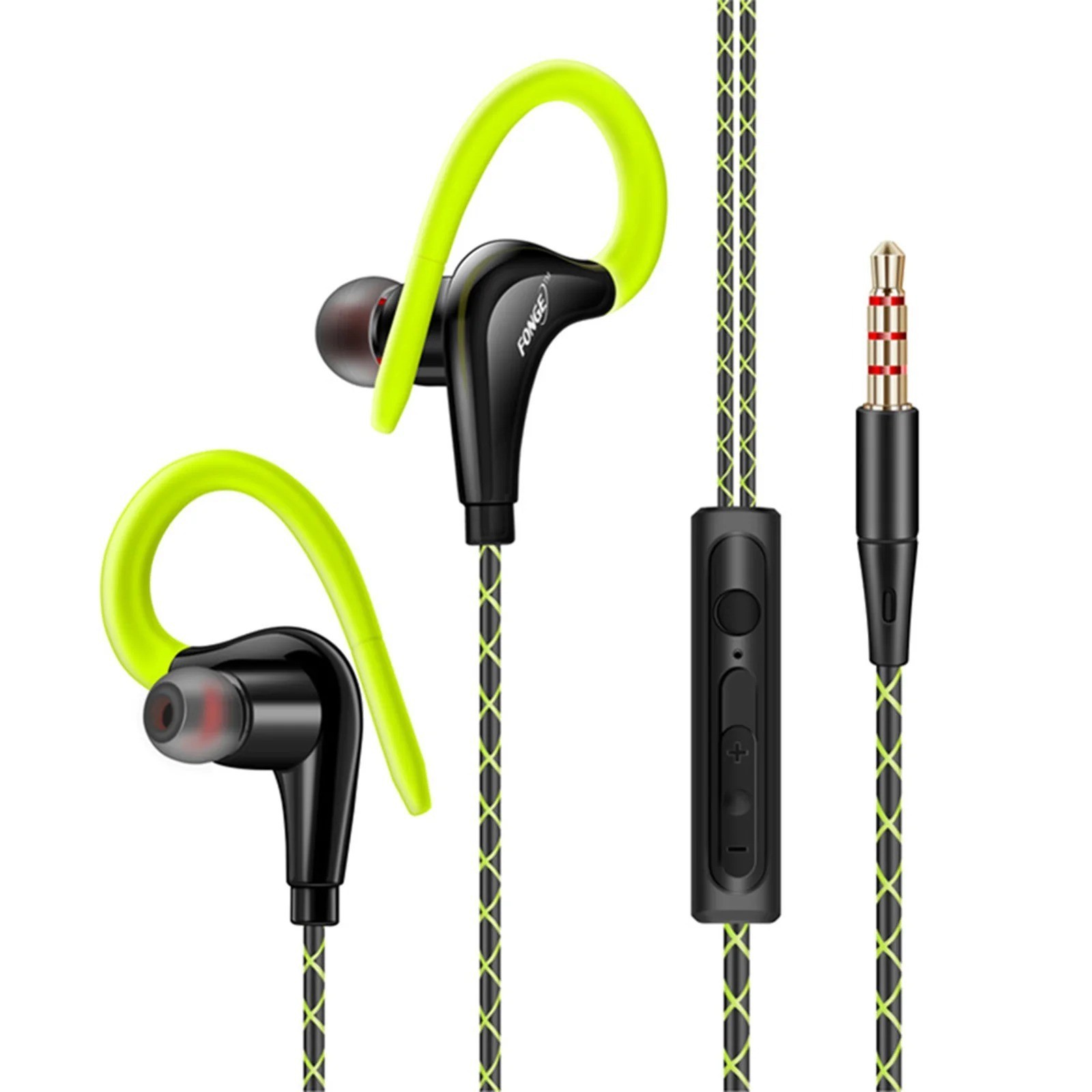 3.5mm In-Ear Wired Earbuds Sports Running Earphone Over Ear Hook Headphone w/MIC