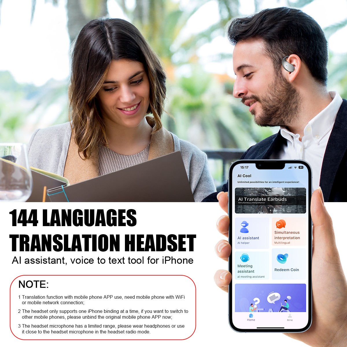 Translation Earbuds 144 Languages with AI Assistant Voice to Text US
